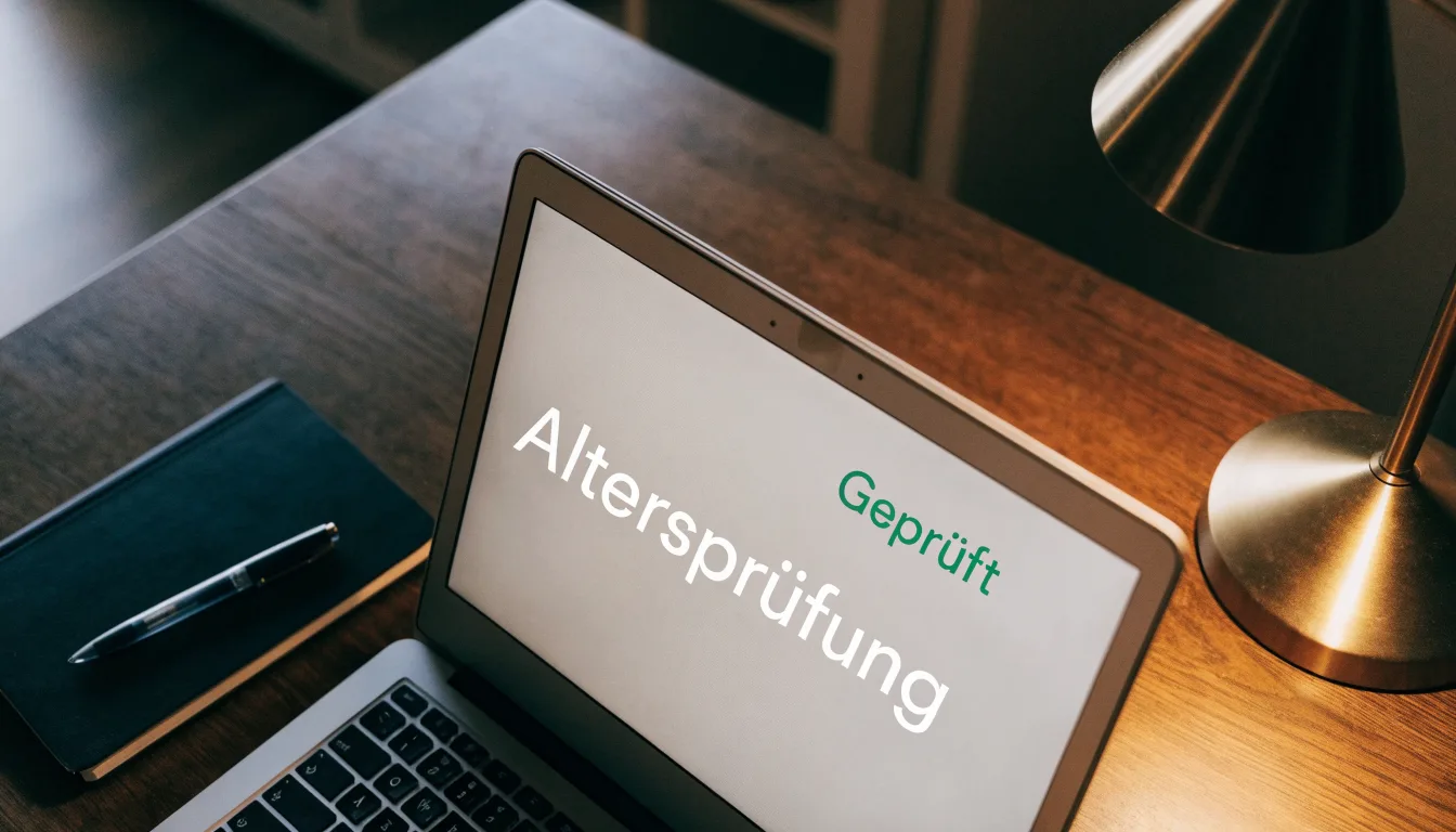 Eine Waage aus Messing und ein geschlossener Ordner ohne Beschriftung stehen neben einer Tischlampe auf einem Schreibtisch.