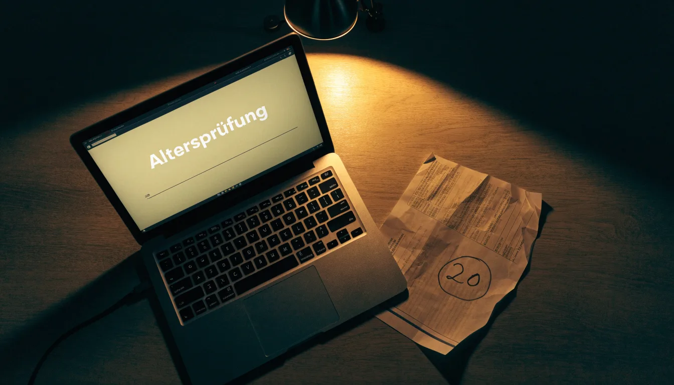Ein Schreibtisch mit Stehlampe, einem geschlossenen Laptop und einem hölzernen Richterhammer im Halbdunkel.