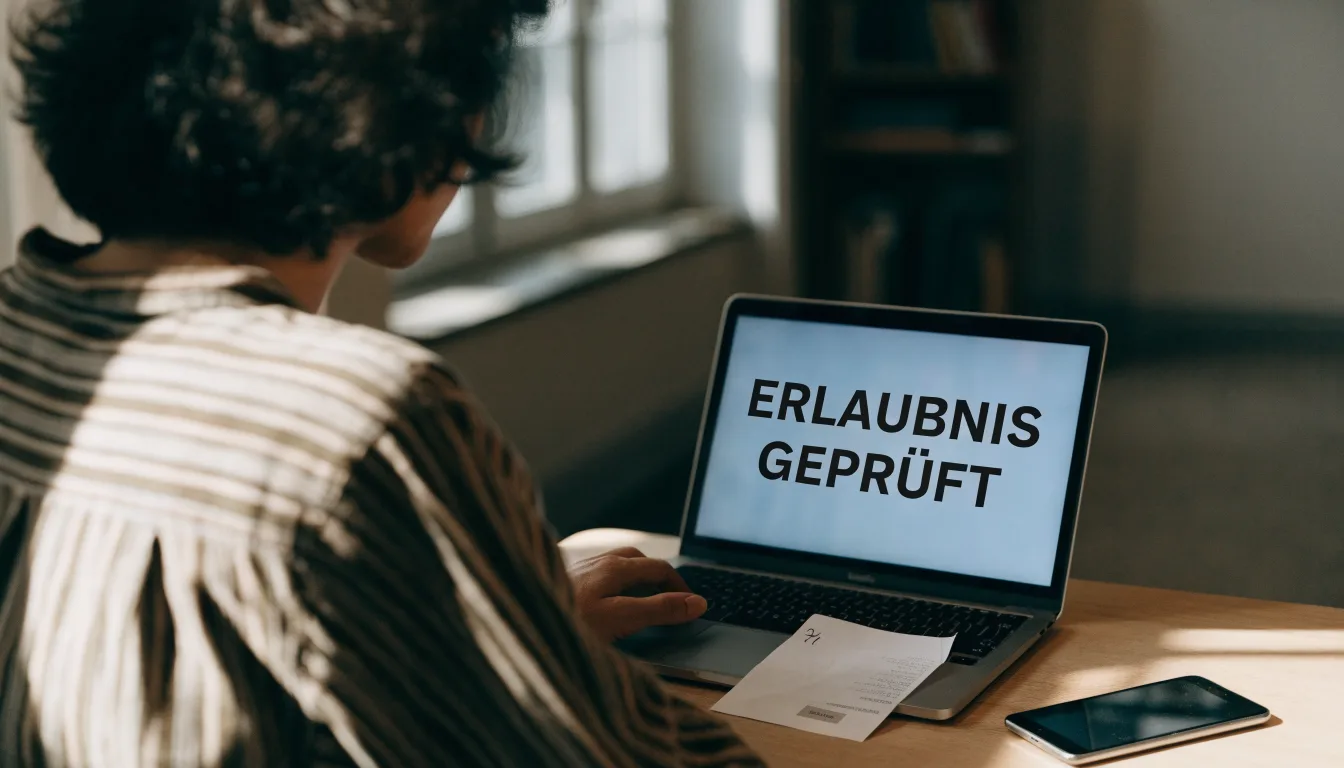 Eine Balkenwaage aus Messing steht auf einem Schreibtisch, daneben ein hölzerner Hammer, das Licht fällt von einem hohen Fenster.