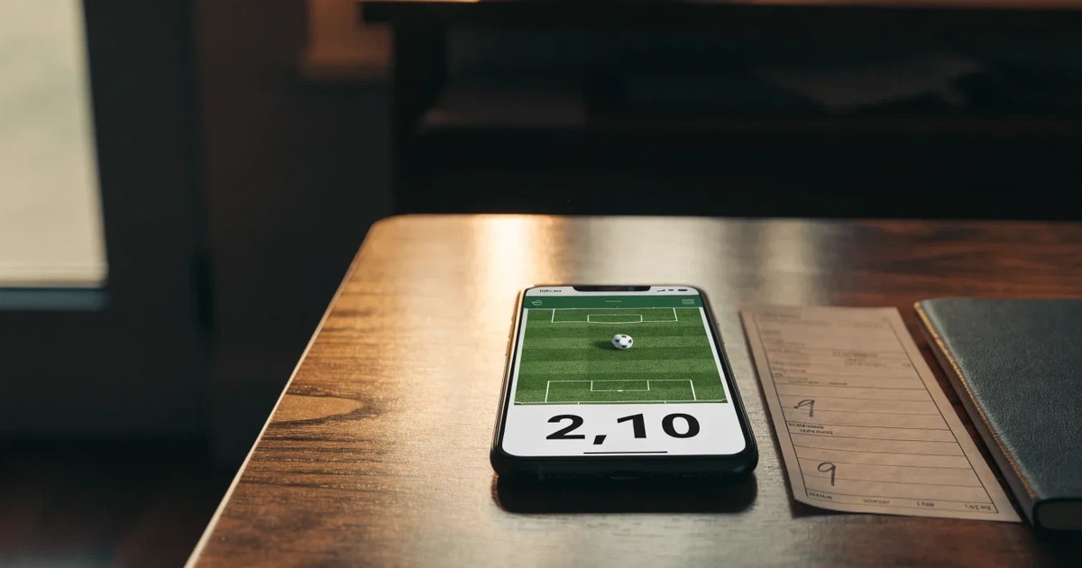 Eine einzelne goldfarbene Münze ohne Prägung liegt auf einem dunklen Tisch, daneben ein ausgeschaltetes Smartphone.
