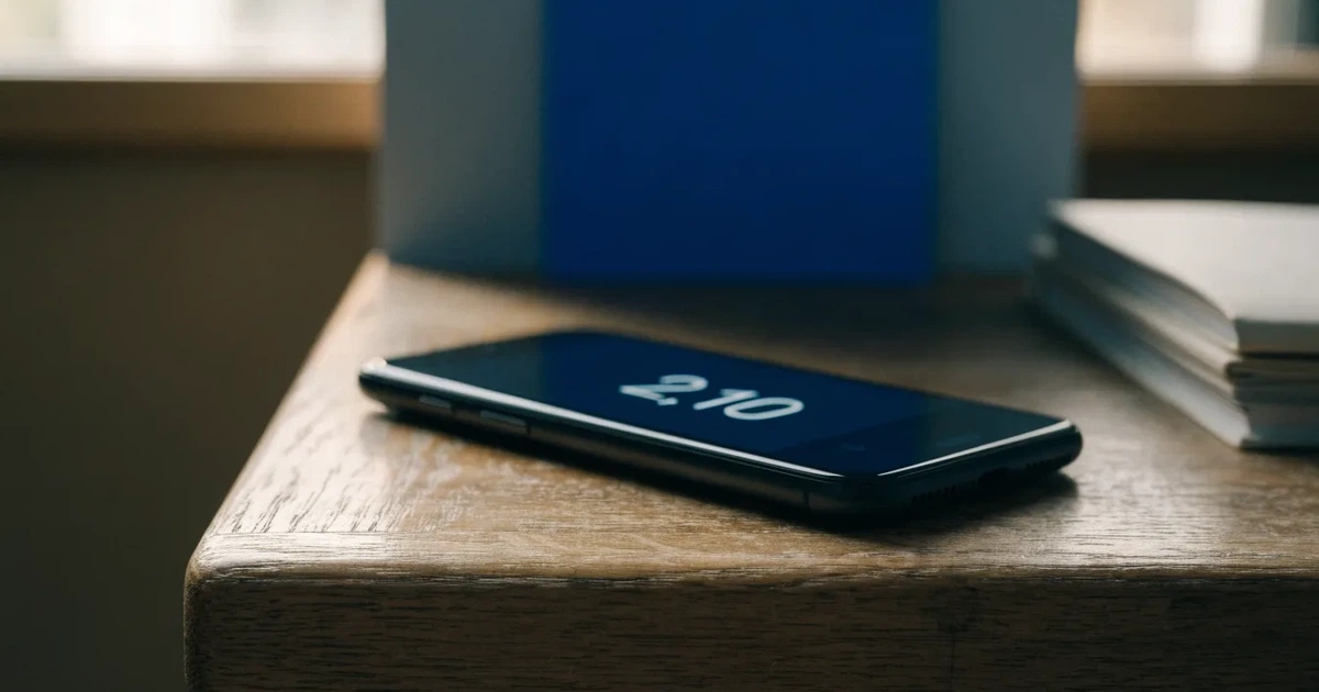 Ein Smartphone mit dunklem Bildschirm liegt neben einer Geldbörse und wenigen Münzen auf einem Holztisch im weichen Fensterlicht.