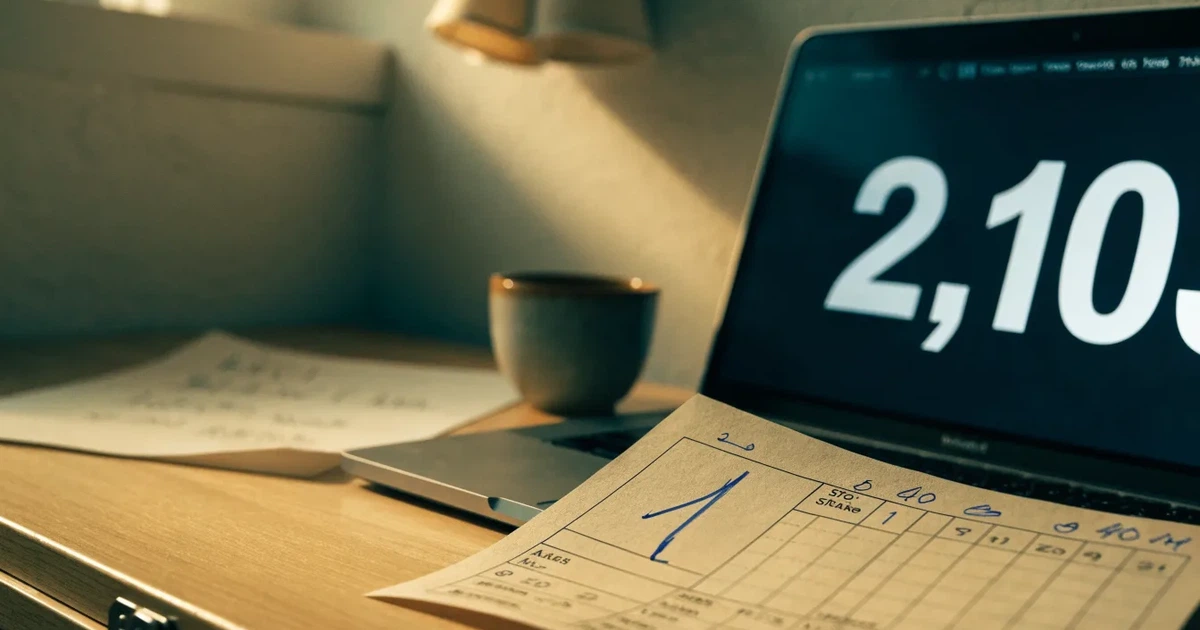 Ein Laptop mit geschlossenem Deckel steht neben einer Kaffeetasse und einem Notizbuch auf einem hellen Schreibtisch.