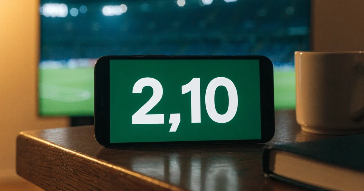 Ein Stadion bei Nacht unter Flutlicht aus der Ferne gesehen, der Rasen ist hell erleuchtet, keine erkennbaren Personen.