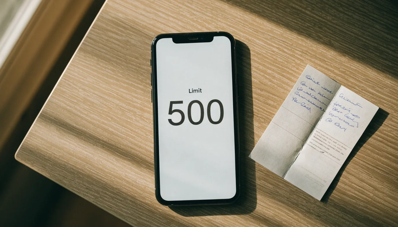 Ein Smartphone liegt mit dunklem Display auf einem Holztisch neben einem leeren Papier-Wettschein, Licht fällt von einem Fenster.